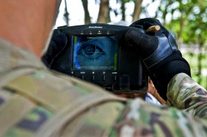 Soldier using 'portable' Iris scanner