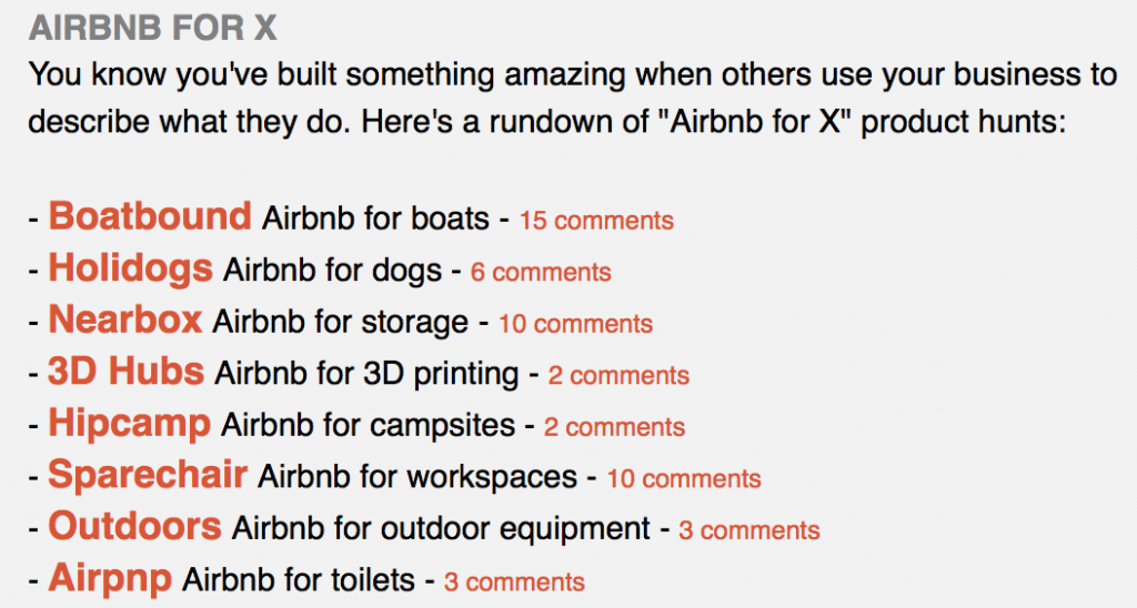 Airbnb for X e-mail from Product Hunt