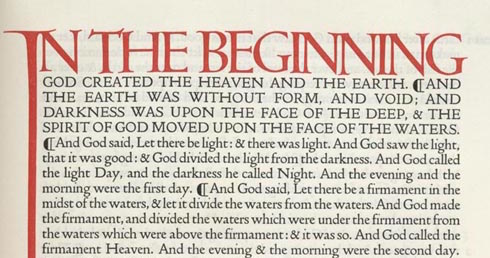 Part of the first page of the Doves Press edition of the Bible