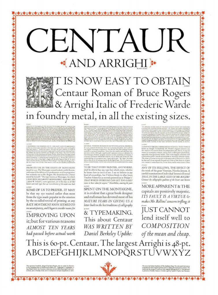 Advertisement for Centaur typeface from 1948